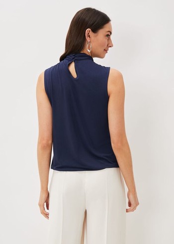 Phase Eight Reign Twist Neck Shirts Blue Canada | QHULDF-895